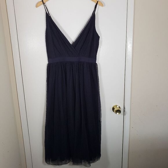 Express Navy Blue Mesh Chiffon Layered V Neck Sleeveless A Line Dress Size 8 - Picture 1 of 8